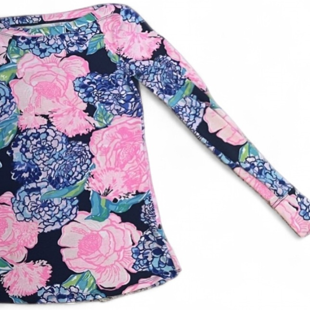 Lilly Pulitzer Aleah Top “Hey Hey Bouquet”, Size XXS. High Tide Navy. Pink/blue - Picture 6 of 12